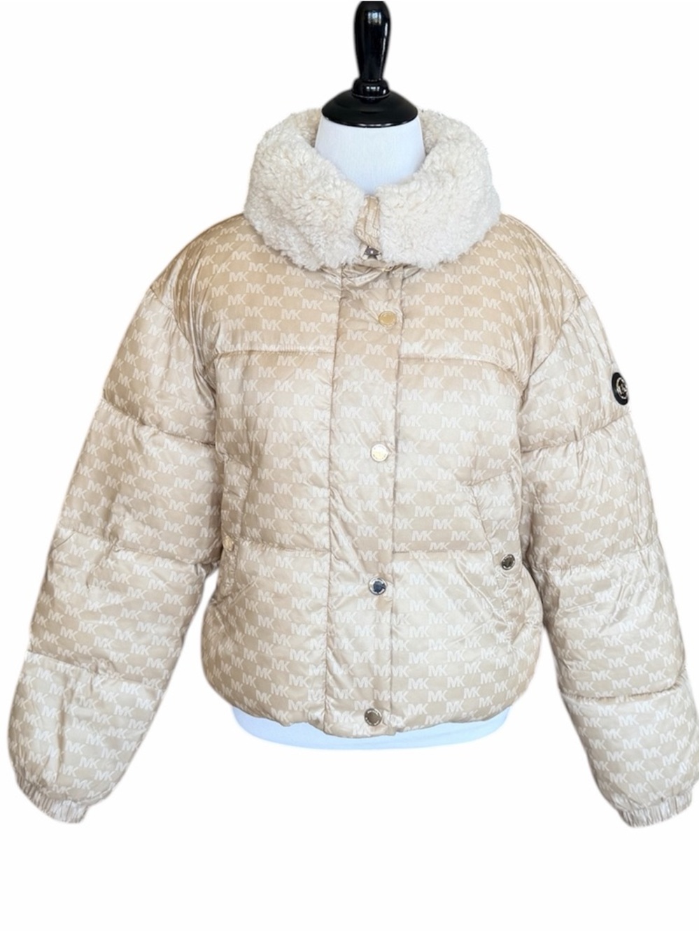 MICHAEL KORS Khaki Logo Gold Puffer Coat - Picture 6 of 11